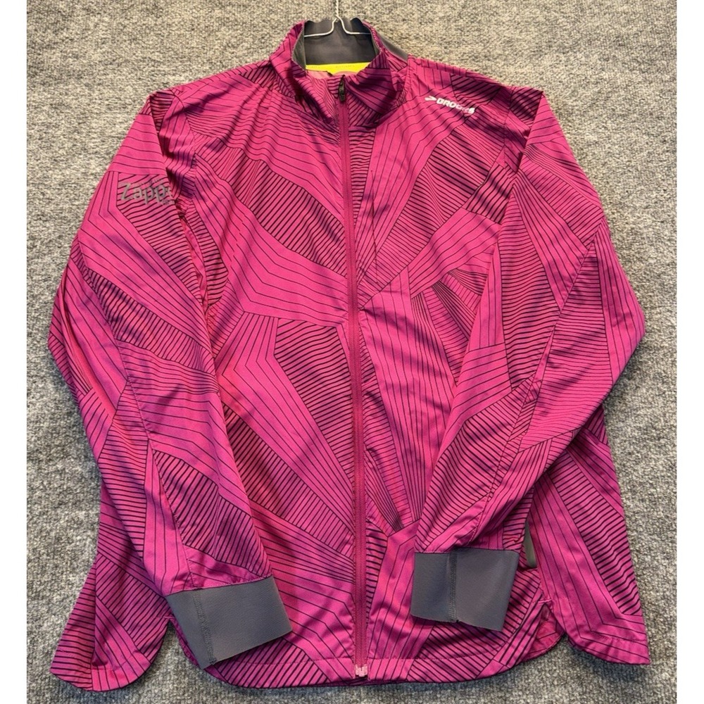 Brooks Women's XL Pink Black DriLayer Full Zip Running Jacket Reflective